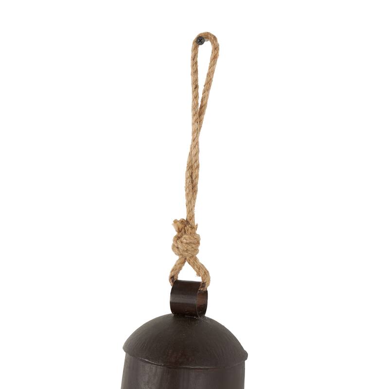 Metal Tibetan Inspired Indoor Outdoor Decorative Cow Bells with Jute Hanging Rope (Set of 3) - Set of 3 - 10",8",6"H