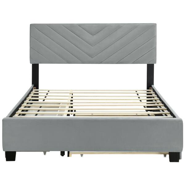 slide 2 of 15, Twill Upholstered Bed with Twin Trundle & Drawers, Queen Size, Grey Grey - Queen