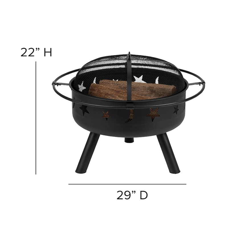 Round Wood Burning Star and Moon Firepit with Mesh Spark Screen
