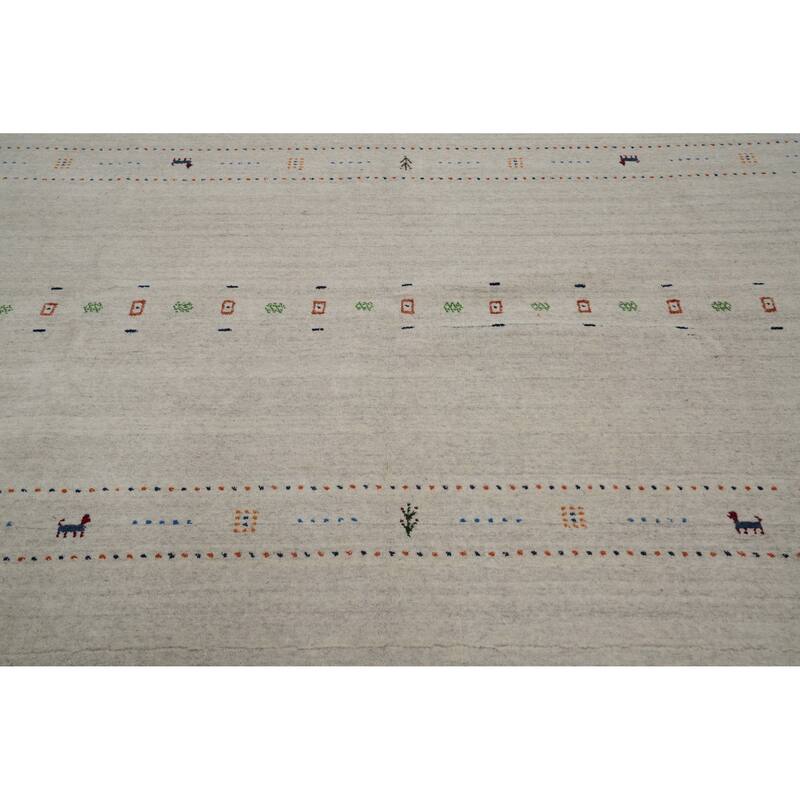 Hand Knotted Oriental 100% Wool Carpet Tribal Animal Pictorial Beige & Ivories Gabbeh Area Rug - 8' 0'' X 8' 2''