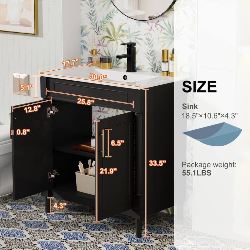 24"/30"/36" Retro Bathroom Vanity W/ Drop in Sink Combo Cabinet Set