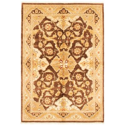 ECARPETGALLERY Hand-knotted Peshawar Oushak Dark Brown Wool Rug - 6'0 x 8'9