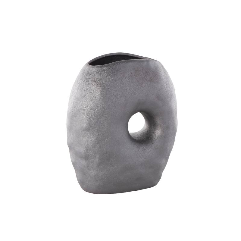 Gray Ceramic Wavy Donut Abstract Decorative Vase with Cutout Center
