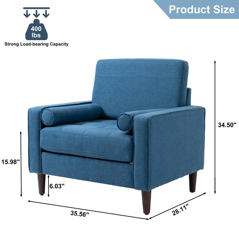 35.56" W Accent Chair Upholstered Armchair with Bolster Pillows