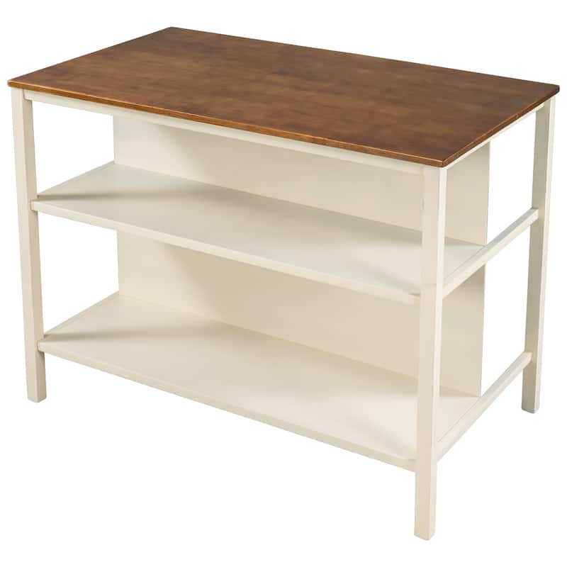 Rustic Solid Wood 45" Stationary Kitchen Island,Rubber Wood Butcher Block Dining Table Prep Table With 2 Open Shelves - Bed Bath & Beyond - 42001392