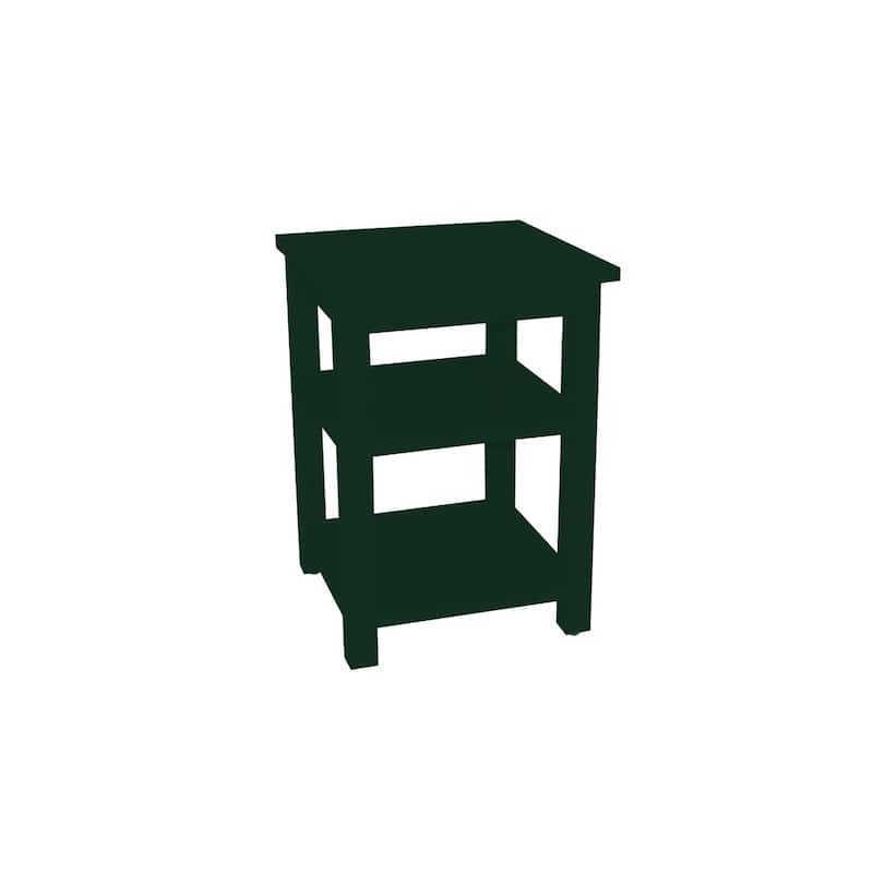 28-Inch Solid Wood Nightstand with 2 Open Shelves - Dark Green