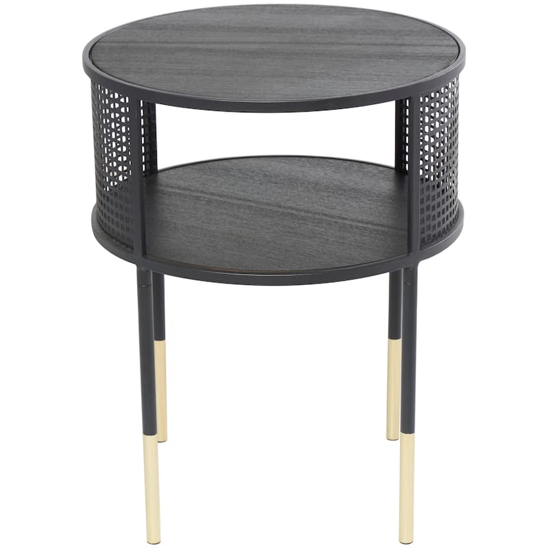 Metal Geometric Open Grid Frame Accent Table with Gold Legs - Black - Roche River Decor