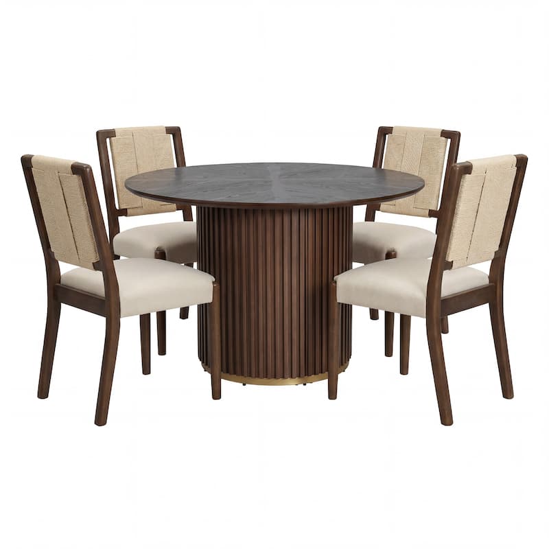 Christopher Knight Home - Modern 5 Piece Wooden Dining Set with Woven Back Upholstered Chairs