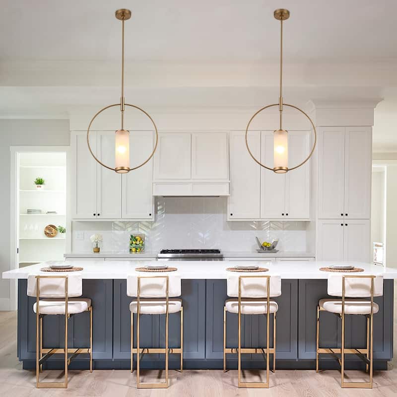 20" Modern Fashion Spherical Gold Ring Metal & Glass Hanging Light Pendant Lighting