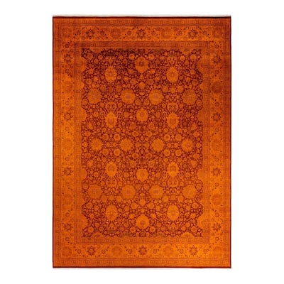 Overton Hand Knotted Wool Vintage Inspired Modern Contemporary Overdyed Orange Area Rug - 8' 10" x 12' 4"