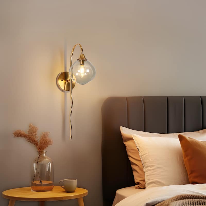 Celesn Modern Glam 1-Light Gold Bathroom Vanity Lights Smoke-gray Glass Wall Sconces - W 6" x H 22"