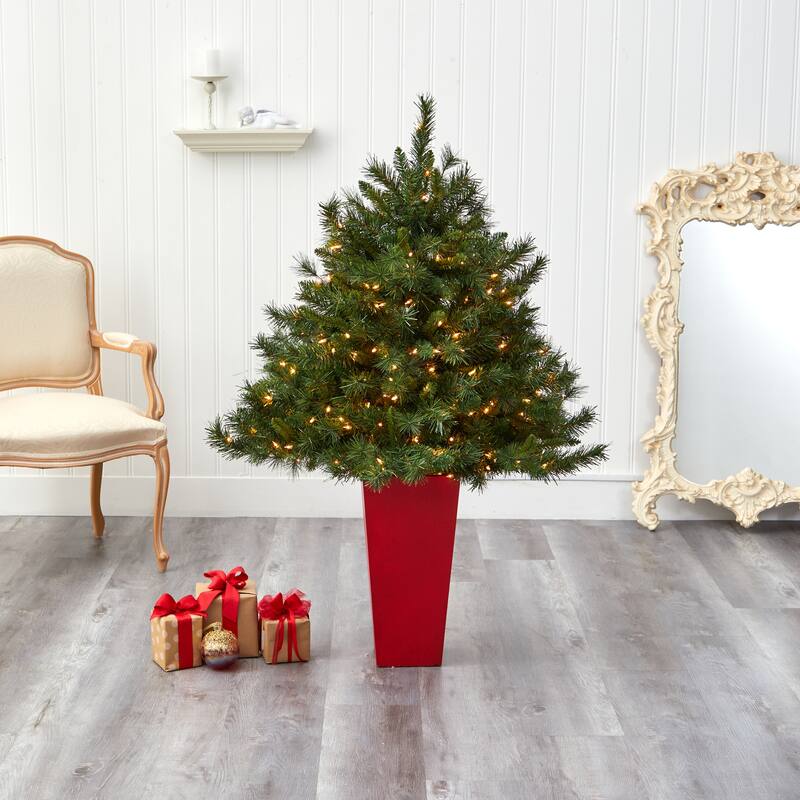 4.5' Artificial Christmas Tree with 250 Lights in Red Tower Planter