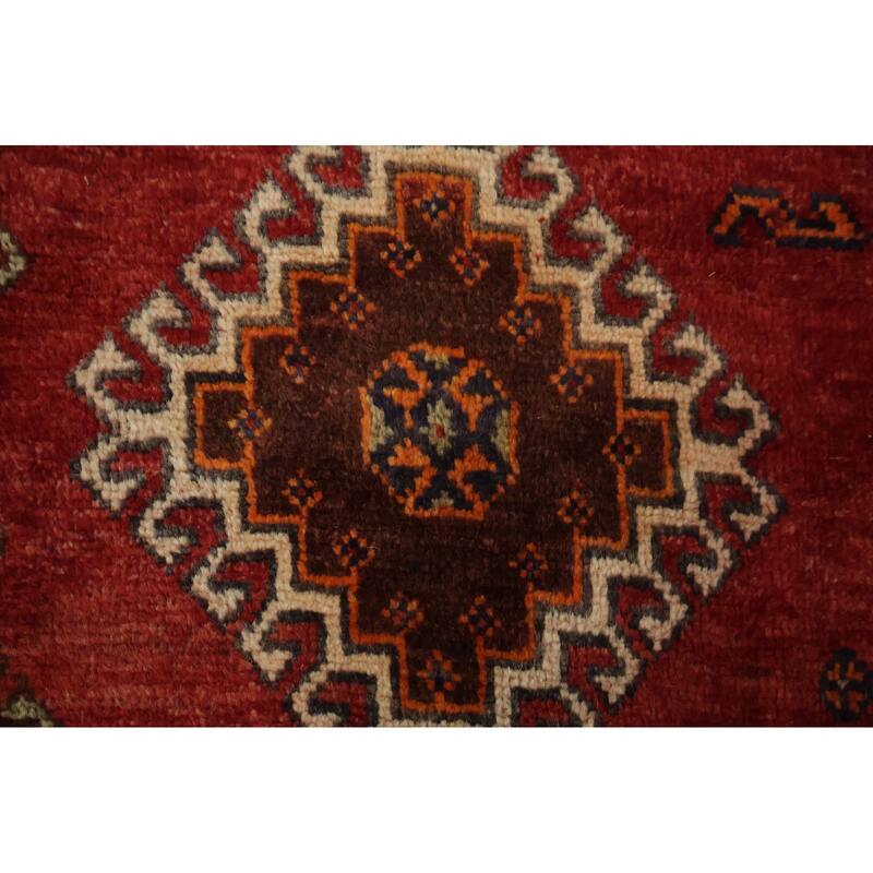 Hand Knotted Oriental 100% Wool Carpet Traditional Tribal Red Qashqai Area Rug - 9' 1'' X 4' 8''