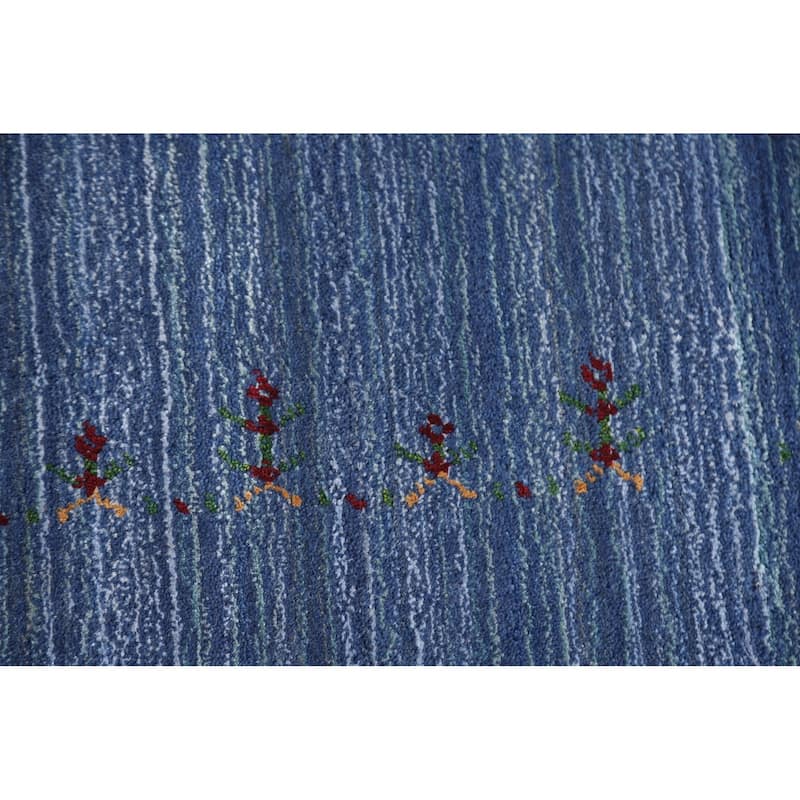 Blue Gabbeh Indian Area Rug Handmade Wool Carpet - 8'0"x 9'8"