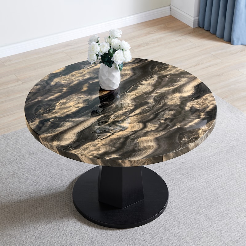 Roundhill Furniture Cavira 5-Piece Modern Dining Set, Round Faux Marble Dining Table with Four Chairs