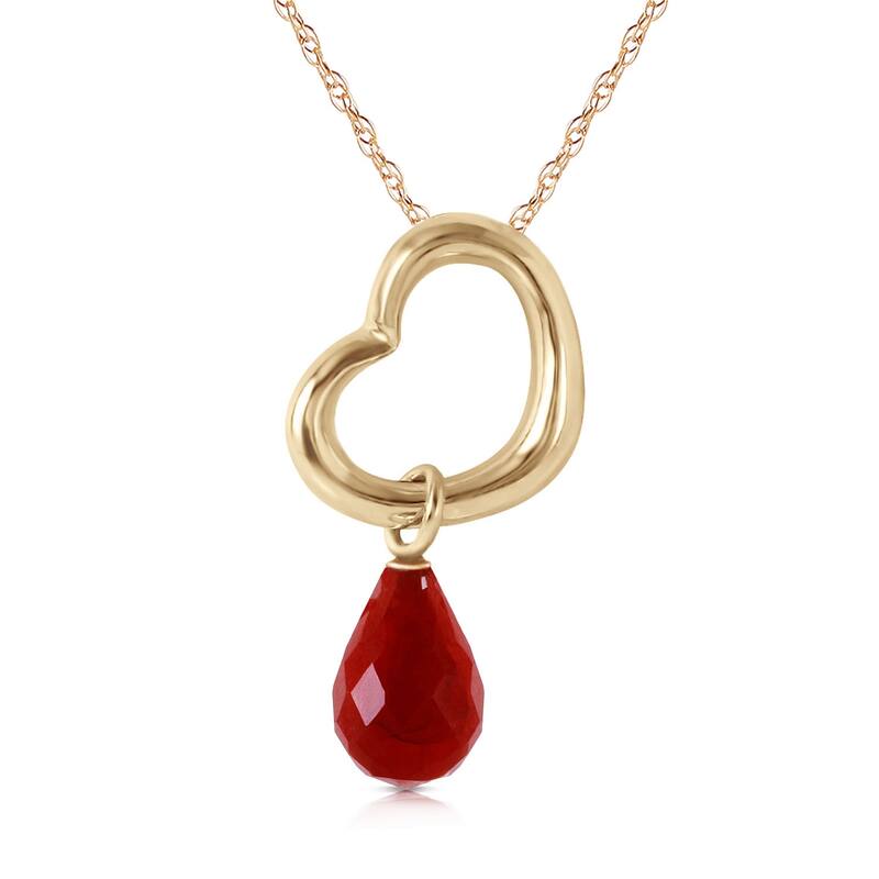 3.30 Carat 14K Solid Gold Heart Necklace w/ Dangling Natural Ruby - 16 Inch - Yellow