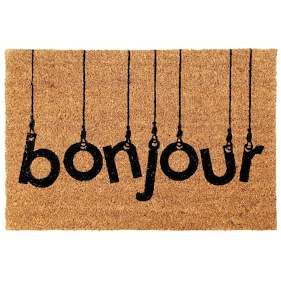 Front Door Mat Outdoor Rectangle Bonjour Mat Non Slip Backing Natural
