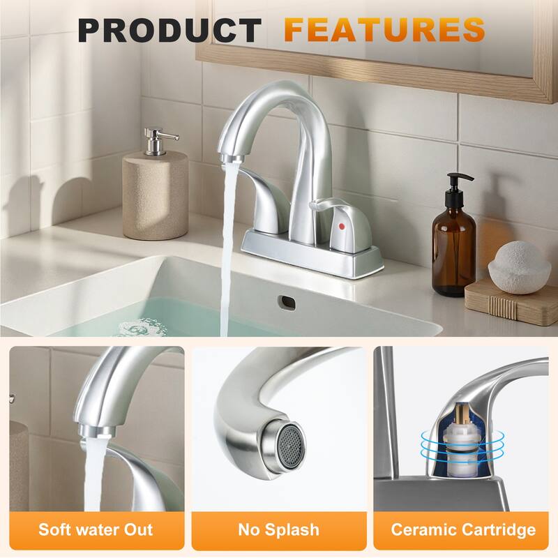 WOWOW 4 in. Centerset Double-Handle Bathroom Faucet with Pop Up Drain