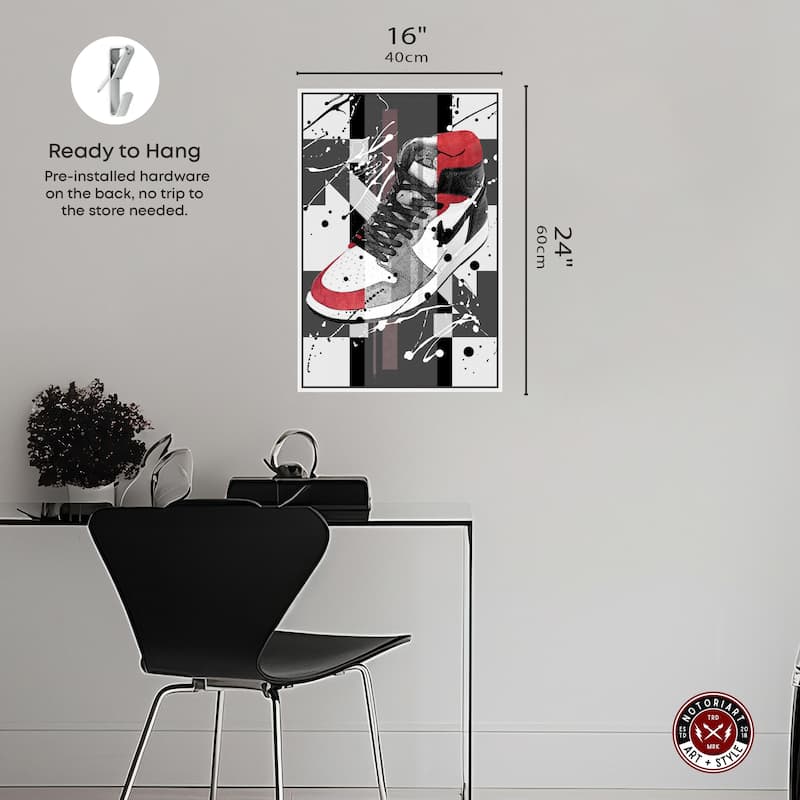 Notoriart Flashy Red Sneaker Framed Sneaker 1 Piece Canvas Wall Art
