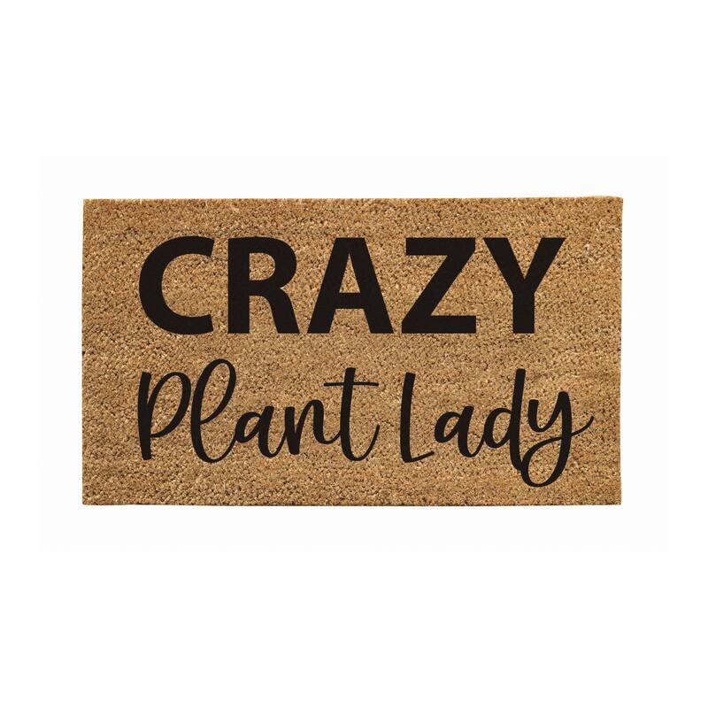 28" x 16" Natural Coir Door Mat, Crazy Plant Lady - 28" x 16"