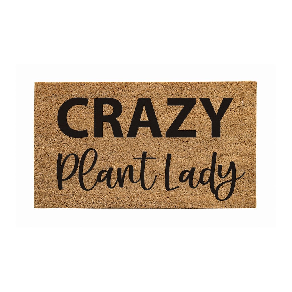 28" x 16" Natural Coir Door Mat, Crazy Plant Lady - 28" x 16"