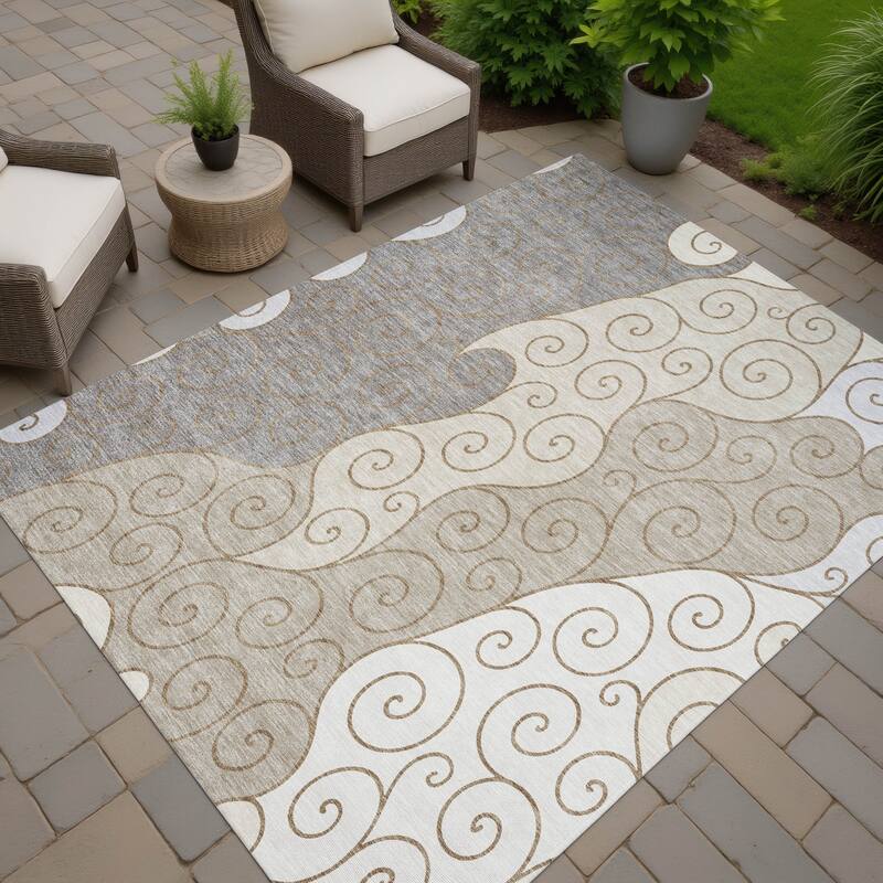 Machine Washable Indoor/ Outdoor Swirly Chantille Rug