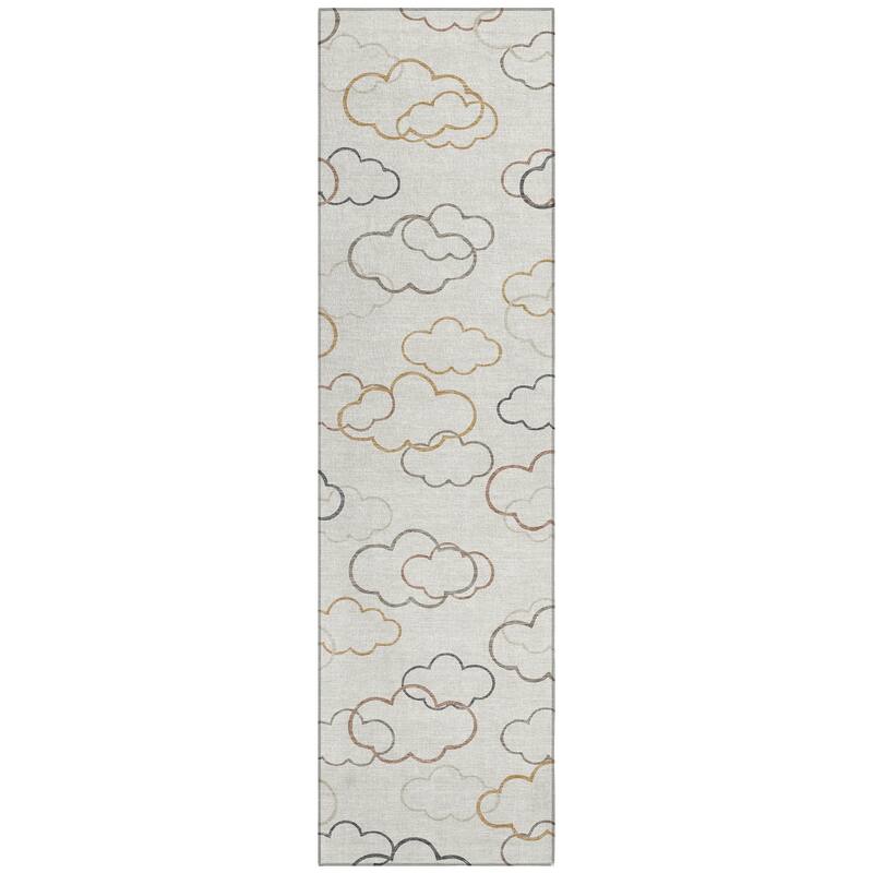 Machine Washable Indoor/ Outdoor Modern Clouds Chantille Rug