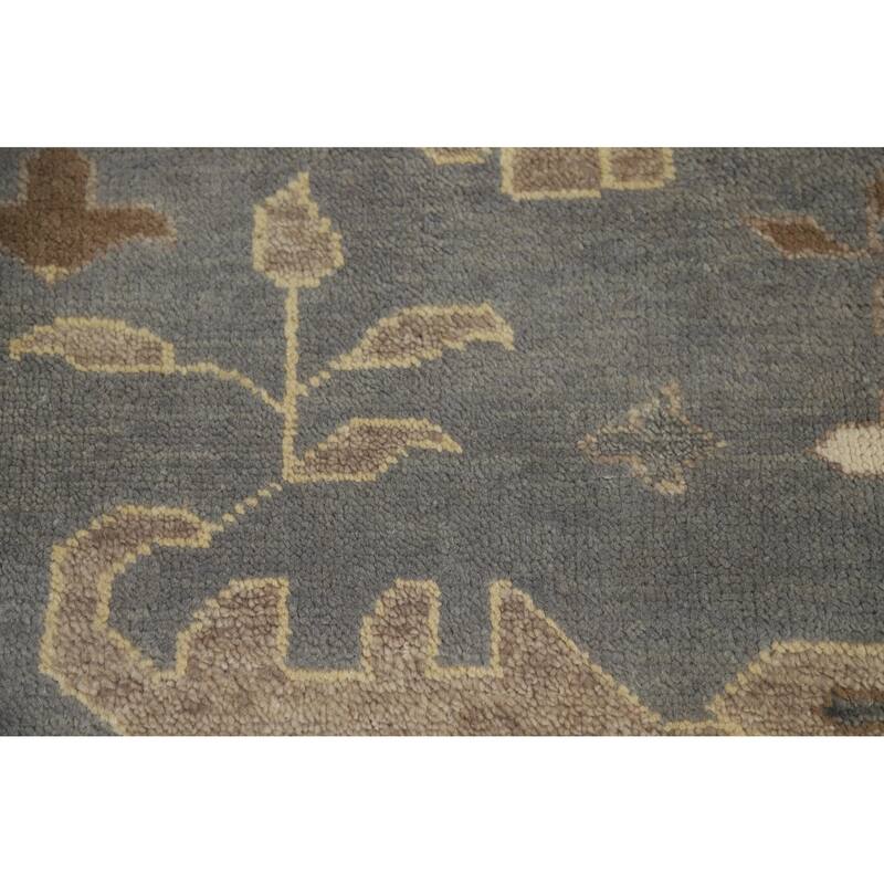 Gray Oushak Indian Large Rug Handmade Gray Floral Wool Carpet - 11'10" x 14'9"