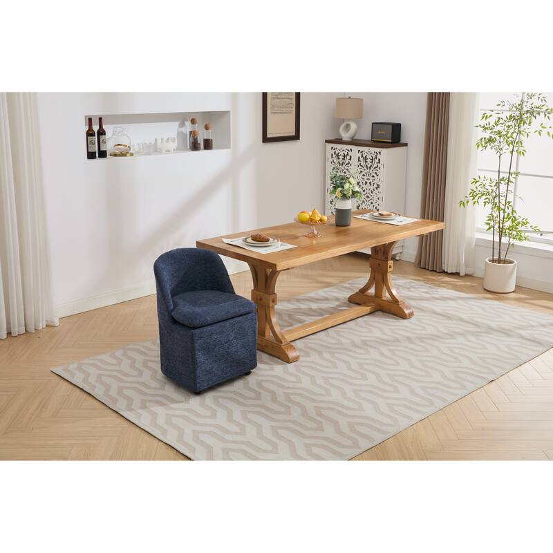 Modern 2 Piece Set 360° Swivel Fabric Kitchen Dining Chair with Back Cushion Universal Wheels for Dining Room Kitchen