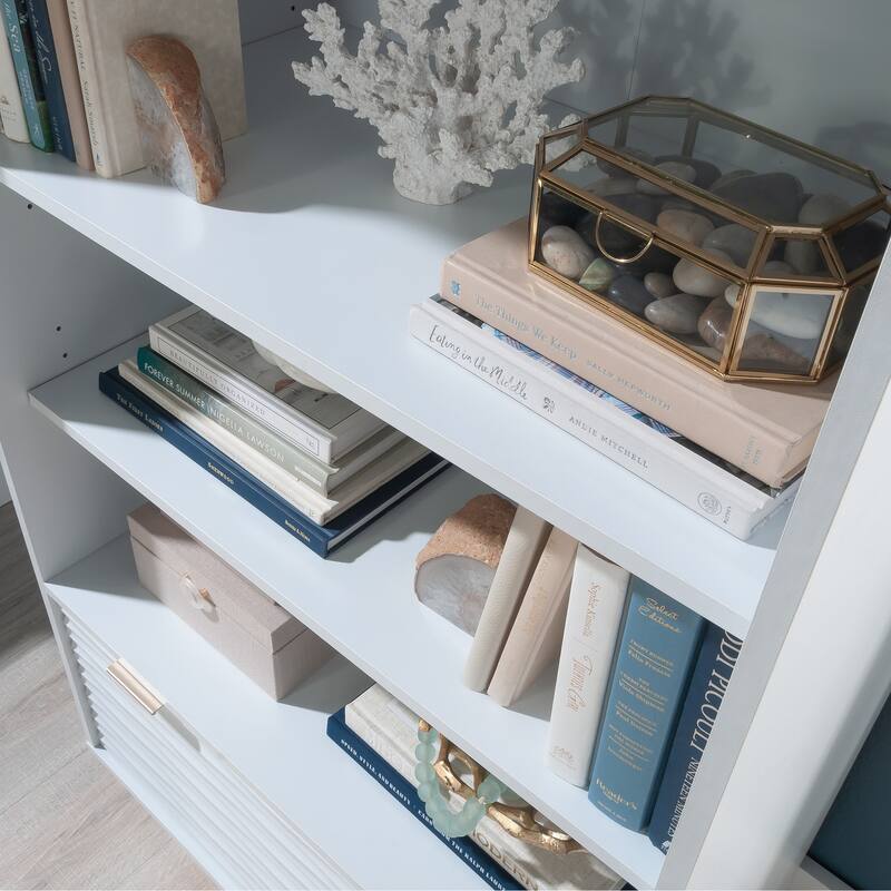 Engineered Wood Coastal Bookcase With Lower Drawer, White - 30.04"W x 18.5"D x 48.35"H