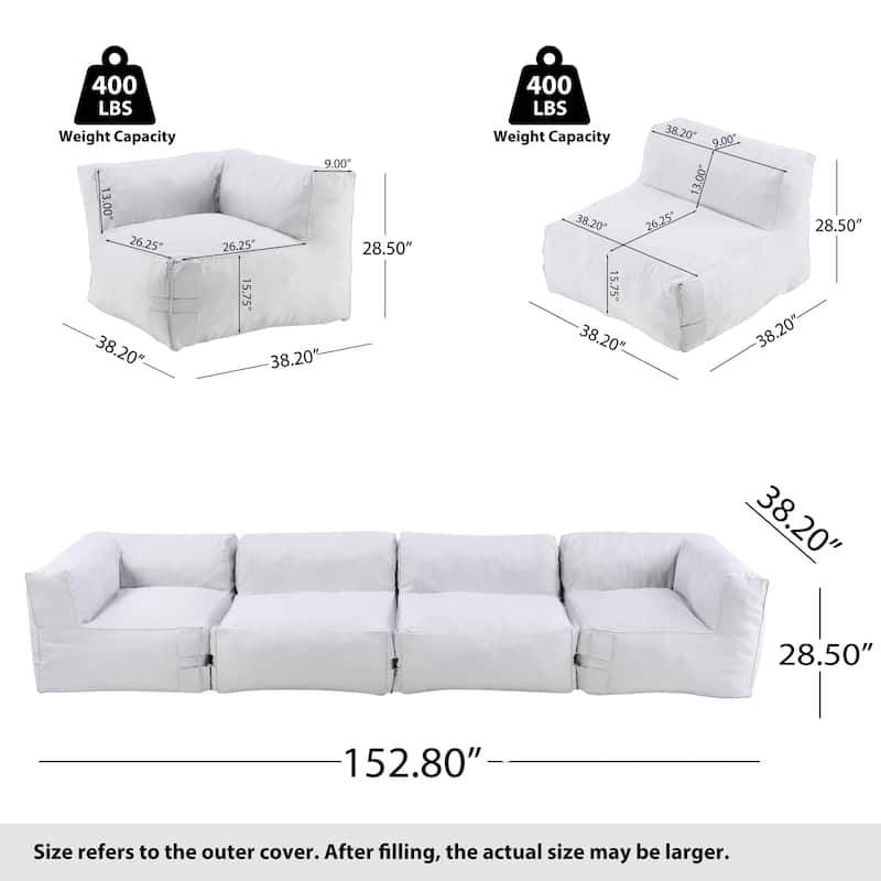 Christopher Knight Home - Nerissa Modular Outdoor/Indoor Bean Bag Sectional Sofa Set with Shredded Foam Filled