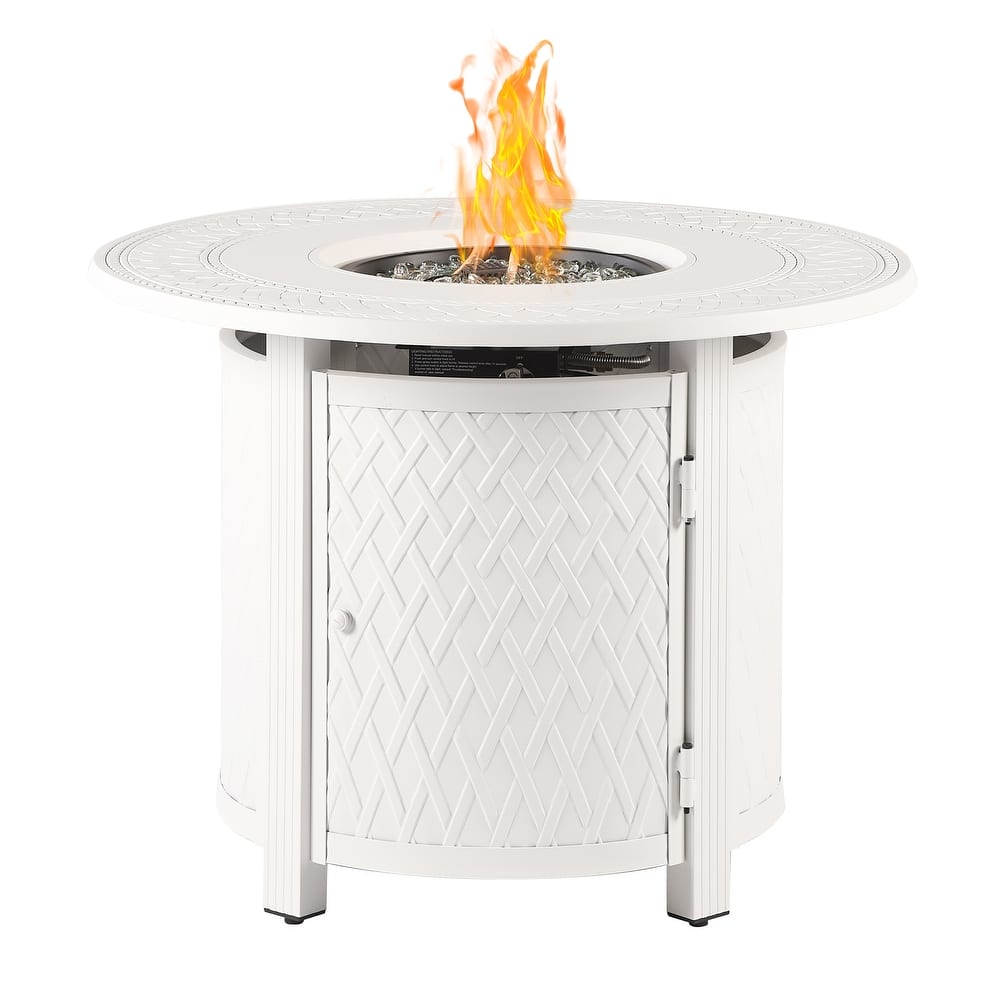 Round 34 in. x 34 in. Aluminum Propane Fire Pit Table with Glass Beads, Two Covers, Lid, 37,000 BTUs