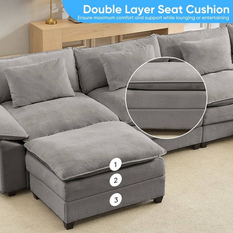 Modern 118'' U-Shaped Modular Sectional Sofa with 2 Ottomans, 5-Seat Cloud Couch, Modern Chenille Sofa Sleeper Deep Seat Couches