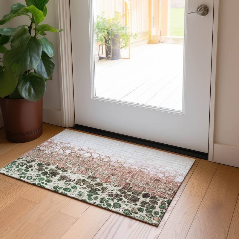 Machine Washable Indoor/ Outdoor Chantille Abstract Cobblestone Rug - Salmon - 1'8" x 2'6"