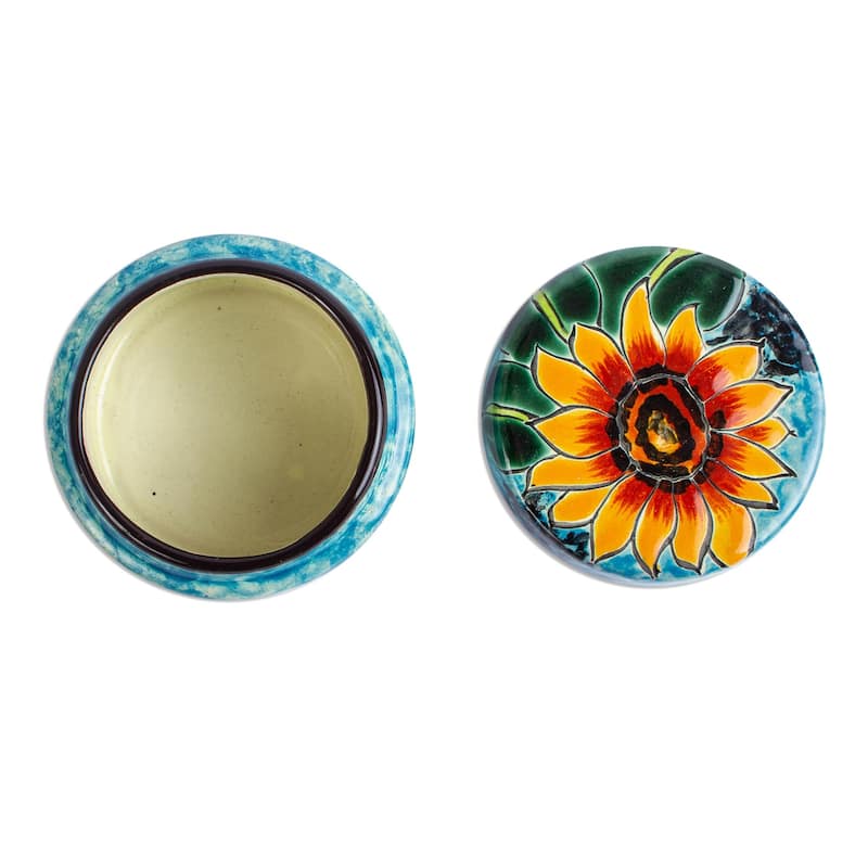 Novica Handmade Brilliant Sunflower Ceramic Jewelry Box