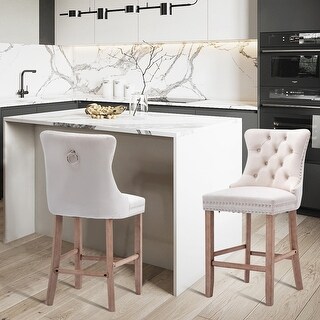 Contemporary Tufted Velvet Upholstered Counter Bar Stools Set of 2