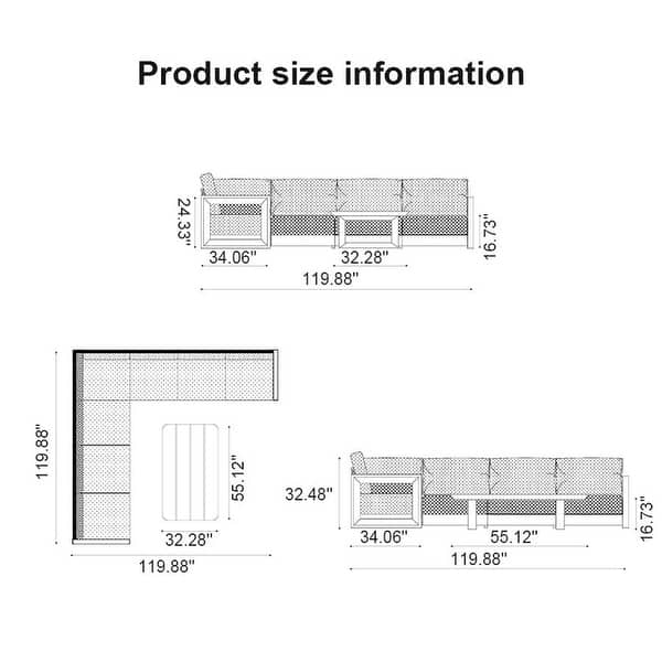 dimension image slide 5 of 8, PURPLE LEAF Caesar L-Shaped White Outdoor Couch with 9.6" Thick for Yard Porch Deck Patio Conversation Sets
