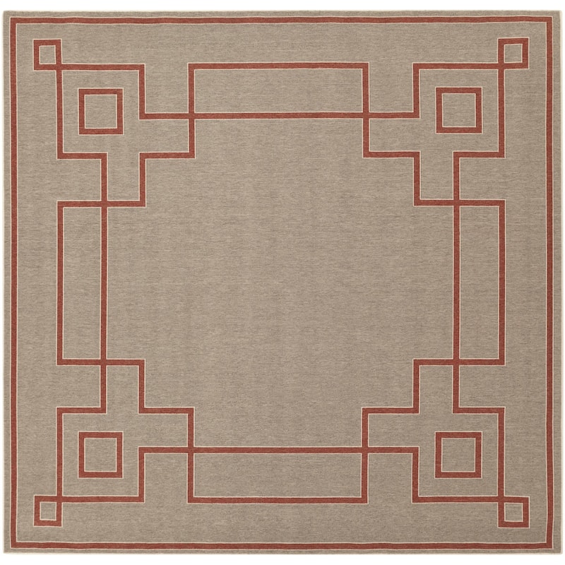 Livabliss Alfresco Country Geometric Indoor / OutdoorArea Rug - 8'10" x 8'10" Square - Beige/Red