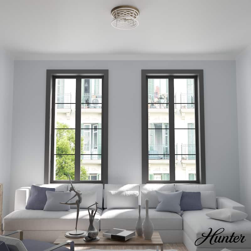 Hunter Langwood Modern 2-Light Flush Mount Ceiling Light - Entry, Living Room - Cage - Damp Rated - 13.25"