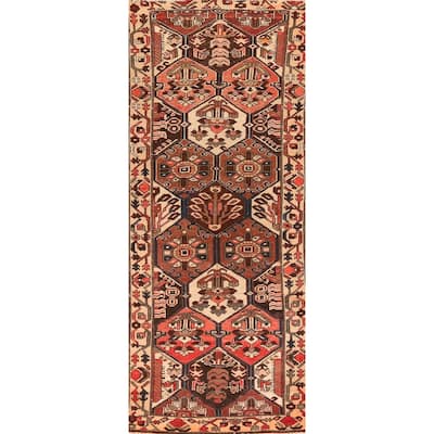 Hand Knotted Oriental 100% Wool Carpet Traditional Geometric Oranges & Rust Bakhtiari Runner Rug - 9' 6'' X 3' 4''