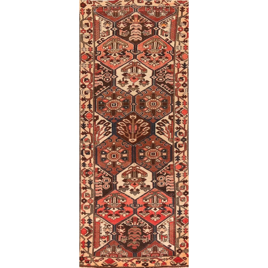 Hand Knotted Oriental 100% Wool Carpet Traditional Geometric Oranges & Rust Bakhtiari Runner Rug - 9' 6'' X 3' 4''