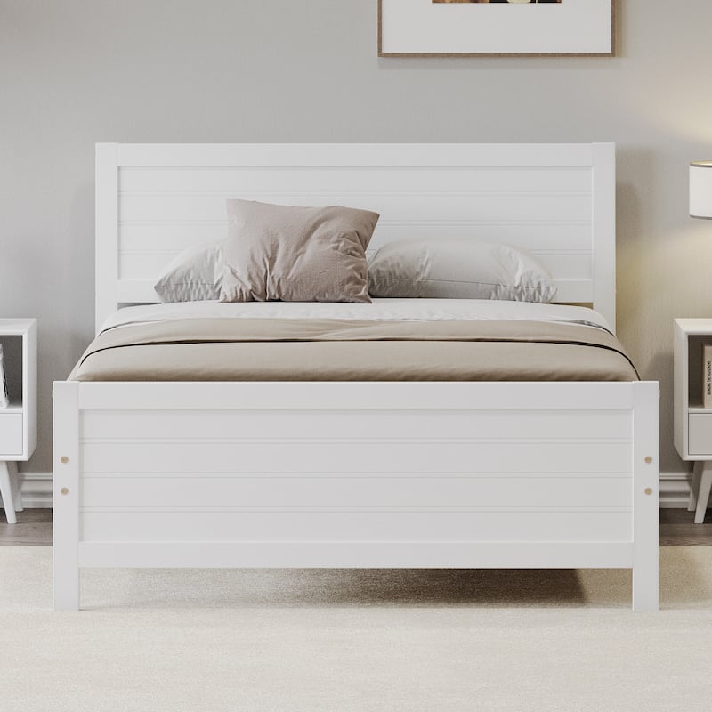 Wood Platform Bed Frame with Headboard and Wood Slat Support