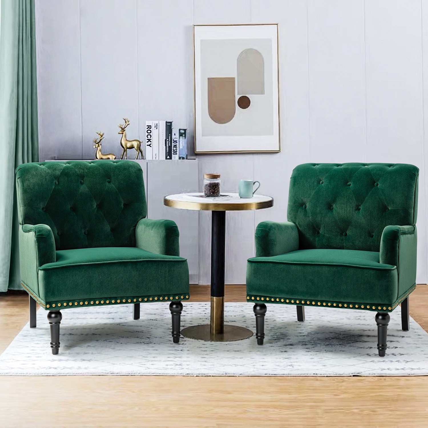 Geltrude Transitional Upholstered Club Chair with Tufted Back Set of 2 by HULALA HOME