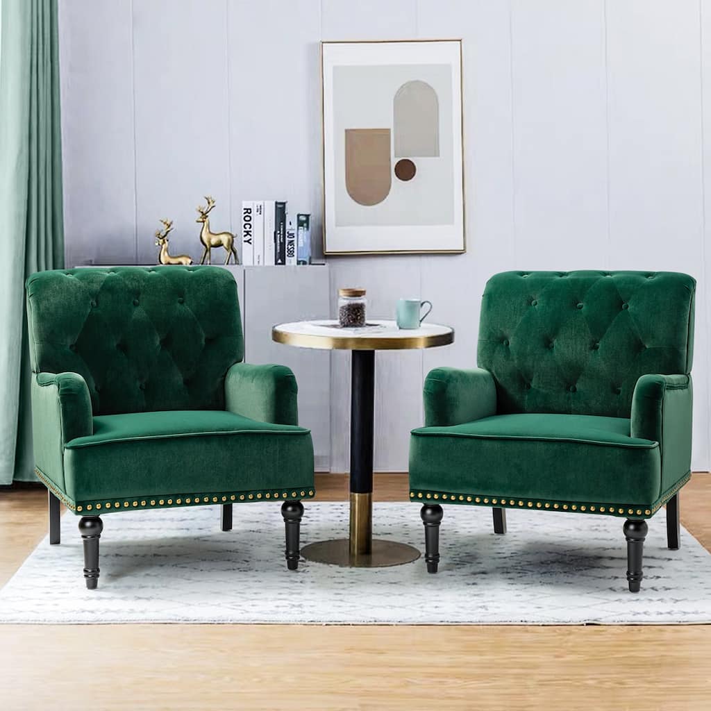 Geltrude Transitional Upholstered Club Chair with Tufted Back Set of 2 by HULALA HOME
