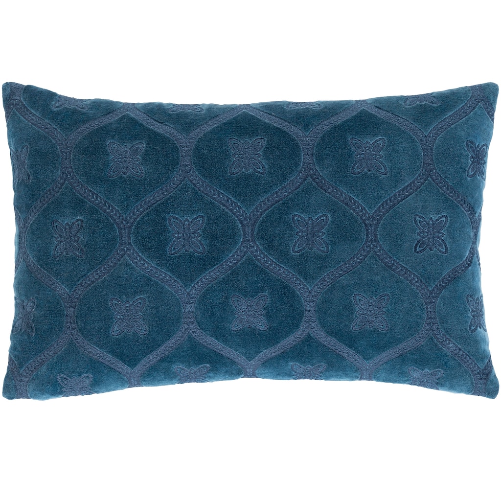 Talan Velvet Damask Embroidered Lumbar Throw Pillow
