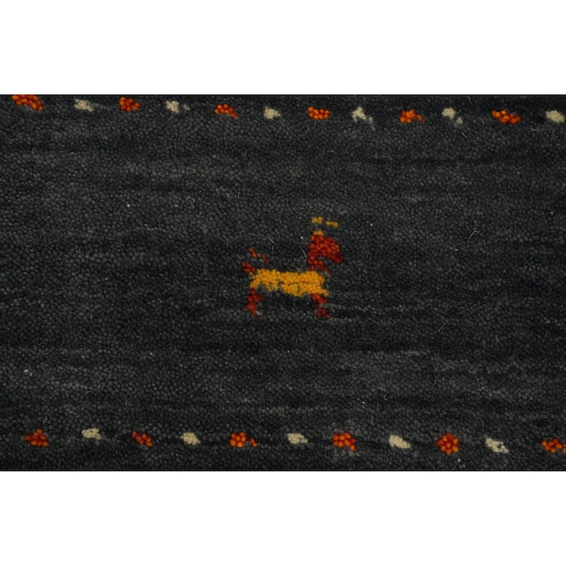 Hand Knotted Oriental 100% Wool Carpet Tribal Animal Pictorial Greys & Charcoal Gabbeh Area Rug - 5' 5'' X 3' 0''