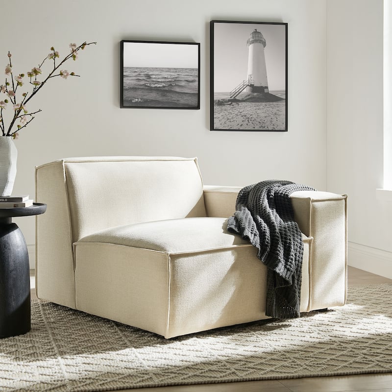 Restore Performance Fabric Upholstered Right-Facing Modular Lounge Chair - Ecru