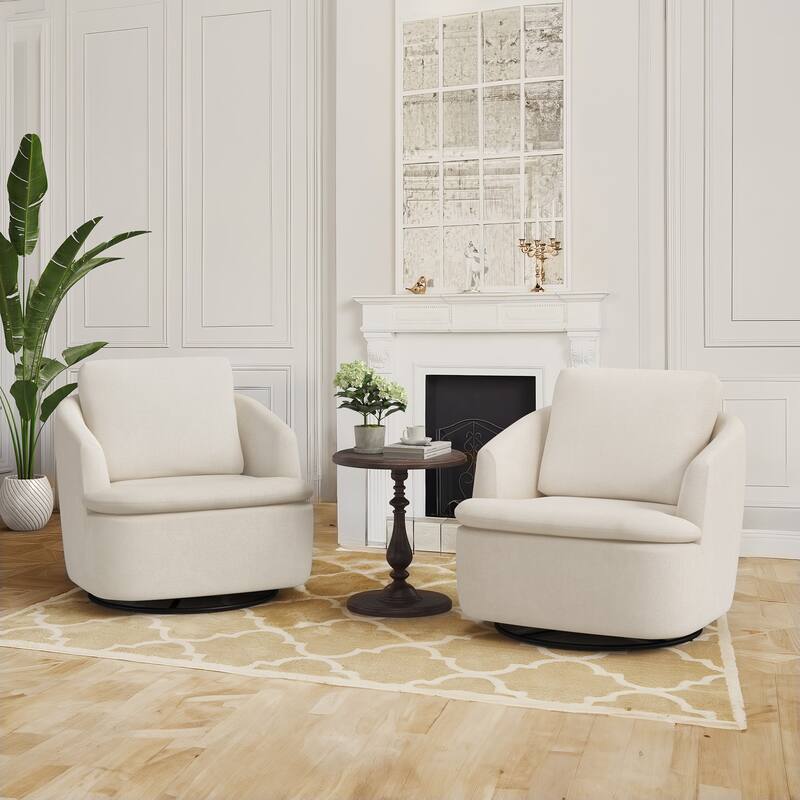360° Modern Swivel Accent Chair, Chenille Armchair Comfy Round Sofa Chair, Swivel Barrel Chair For Living Room - 2 SET Oat White