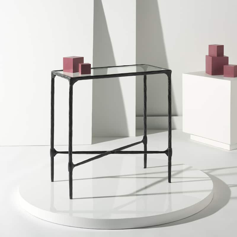 SAFAVIEH Couture Isabellina Metal And Glass Accent Table - 22"W x 12"D x 23"H - Black/Clear