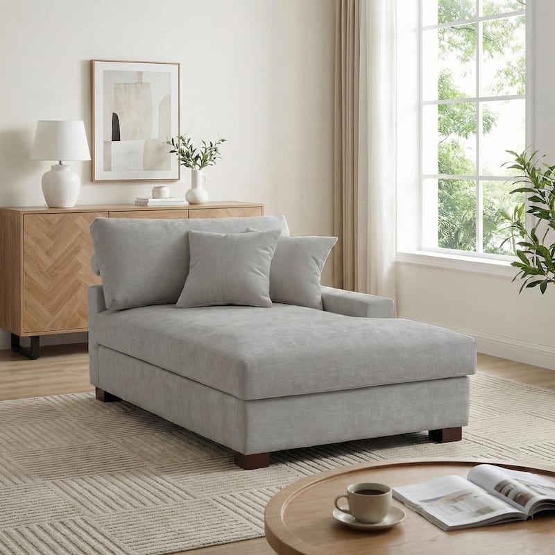 40.8"W Modern Chenille Upholstered Chaise Lounge with Pillow - Right Facing - Grey